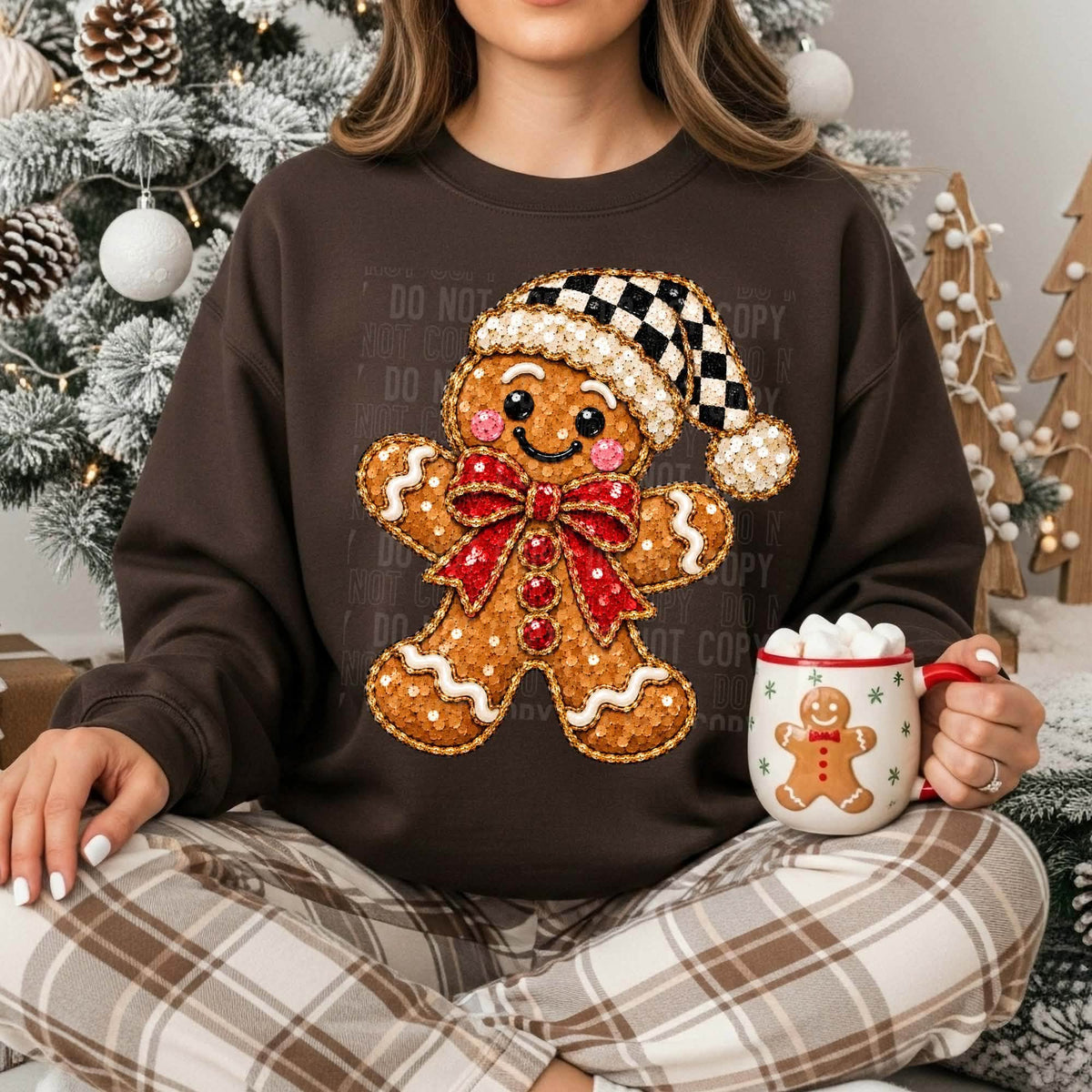 Gingerbread Man Checkered Hat Cozy Christmas image mockup