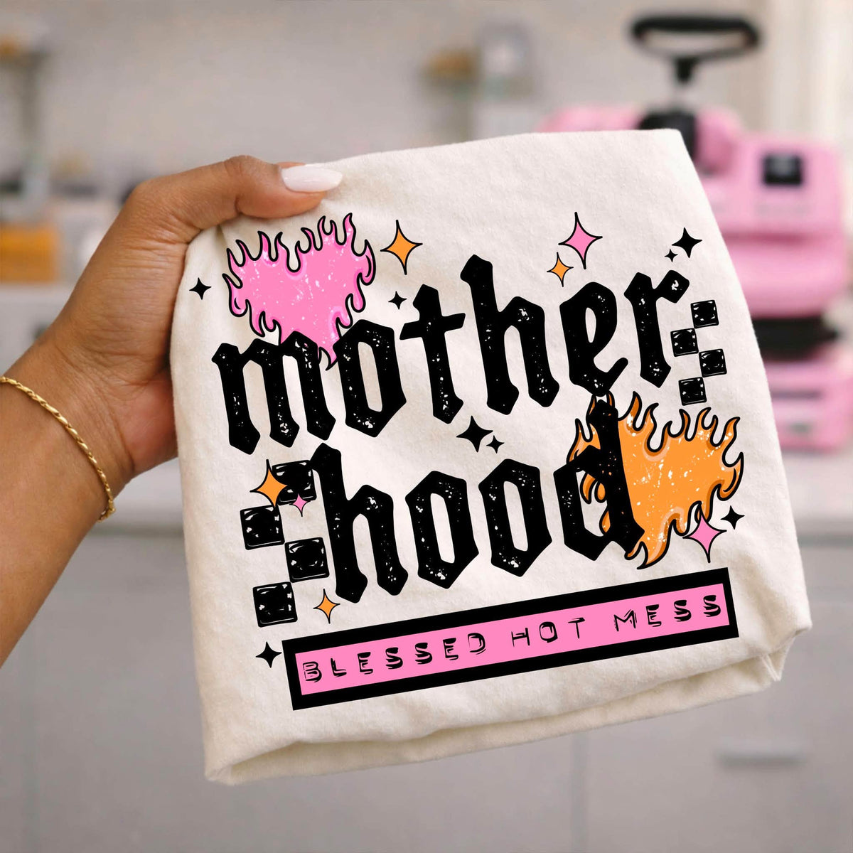 Motherhood Blessed Hot Mess Retro Humor image mockup