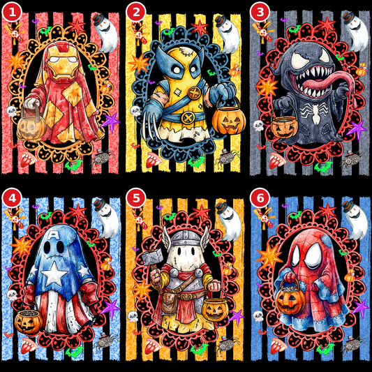 Spooky Halloween ghost hero DTF transfer designs 1 through 6