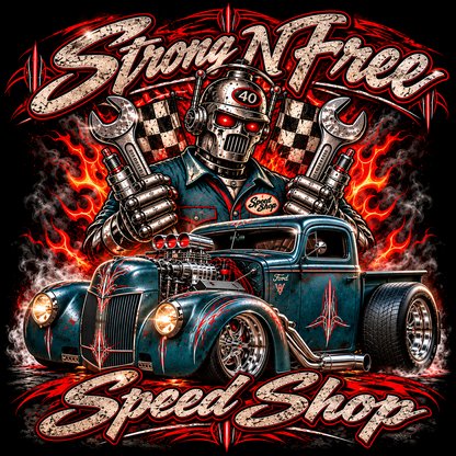 Printed Halftone – Strong N Free Robot Mechanic Ford Pickup – Dark Garments Only
