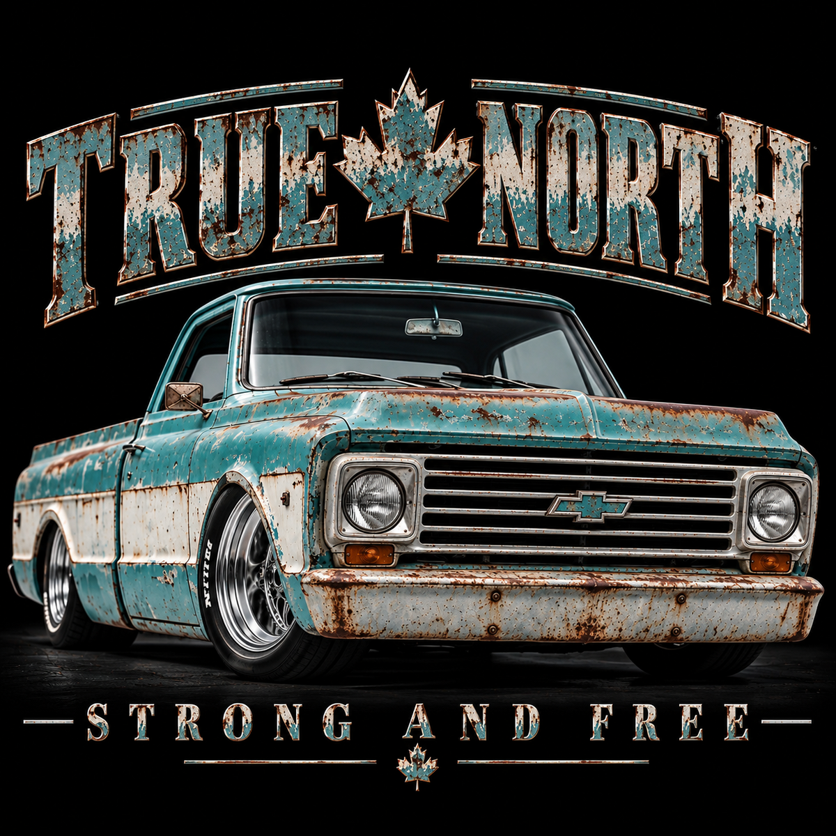 True North Strong and Free turquoise Chevrolet C10 pickup