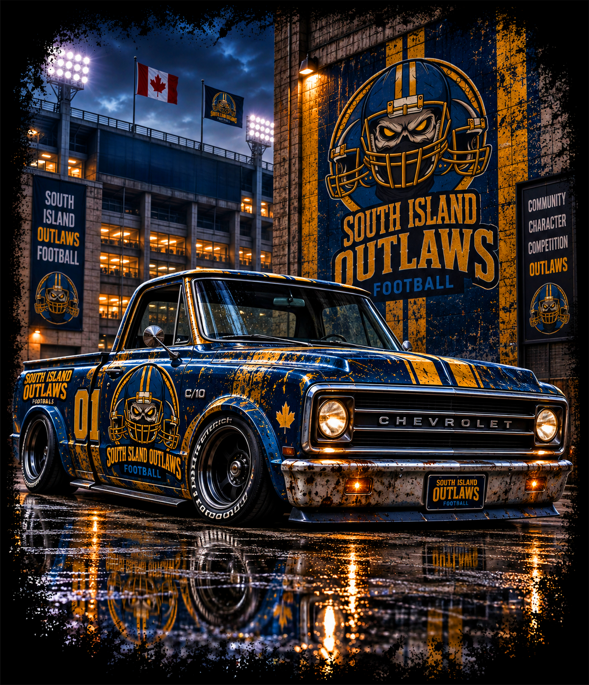 Printed Halftone - South Island Outlaws Chevrolet C10 Pickup Truck - On Darks Only