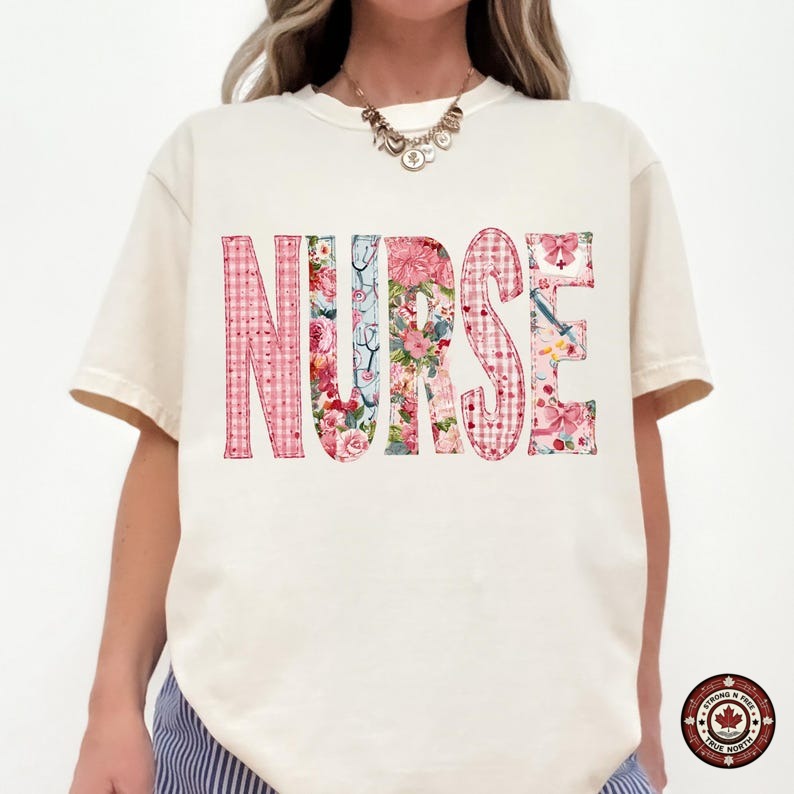 Floral Patchwork Nurse DTF transfer mockup 1