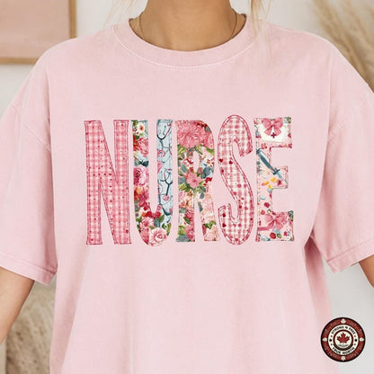 Floral Patchwork Nurse DTF transfer mockup 2