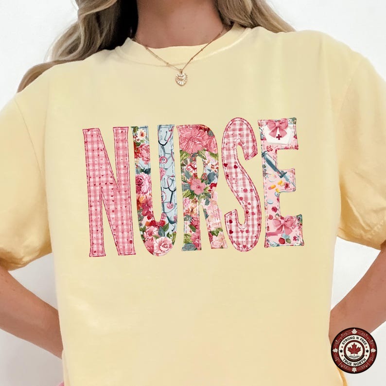 Floral Patchwork Nurse DTF transfer mockup 3