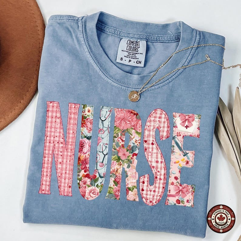 Floral Patchwork Nurse DTF transfer mockup 4