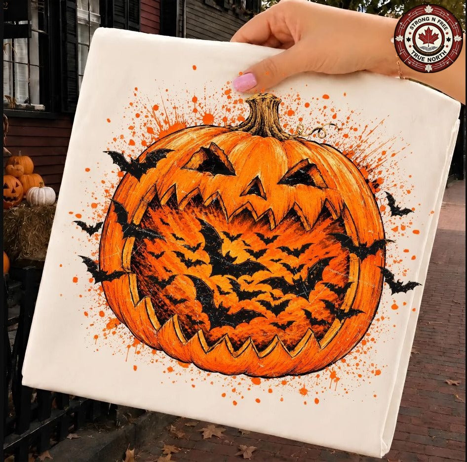 Retro Halloween Bats Pumpkin ready-to-press DTF transfer photo 1