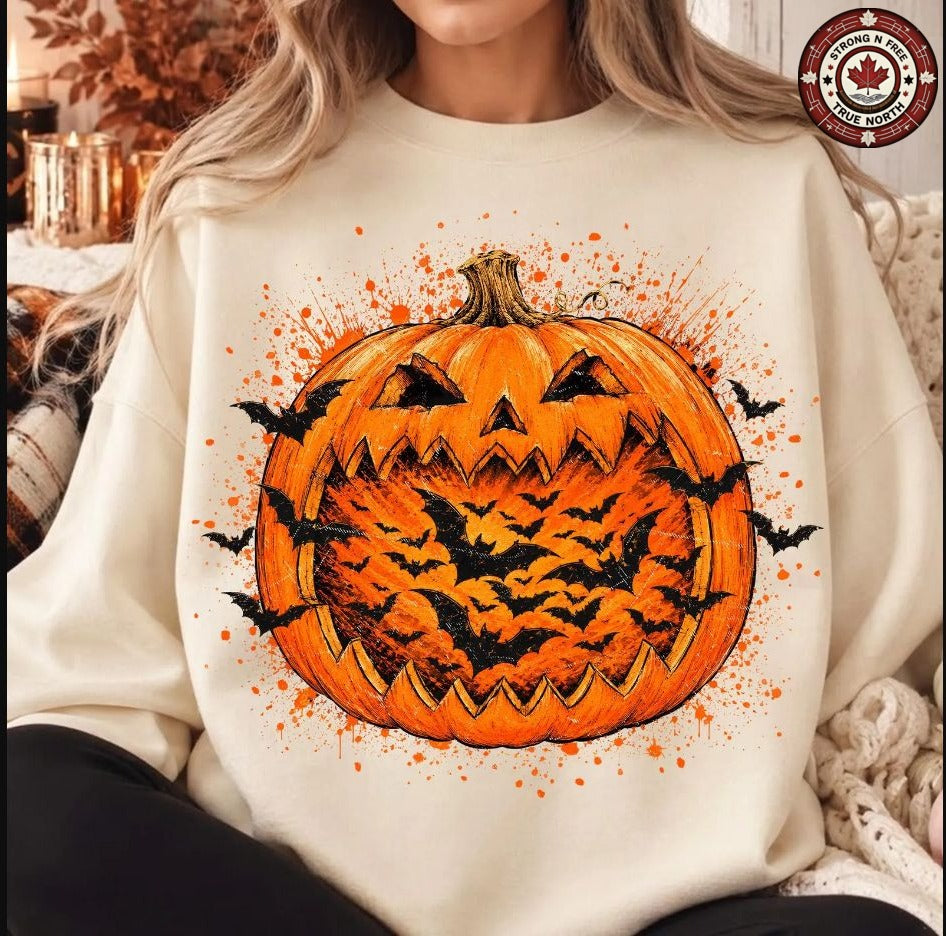 Retro Halloween Bats Pumpkin ready-to-press DTF transfer photo 2