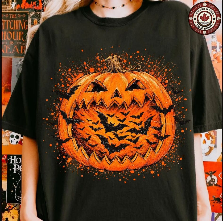 Retro Halloween Bats Pumpkin ready-to-press DTF transfer photo 3