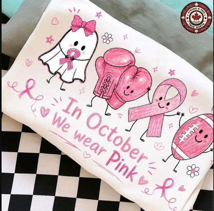 In October We Wear Pink Doodle ready-to-press DTF transfer photo 1