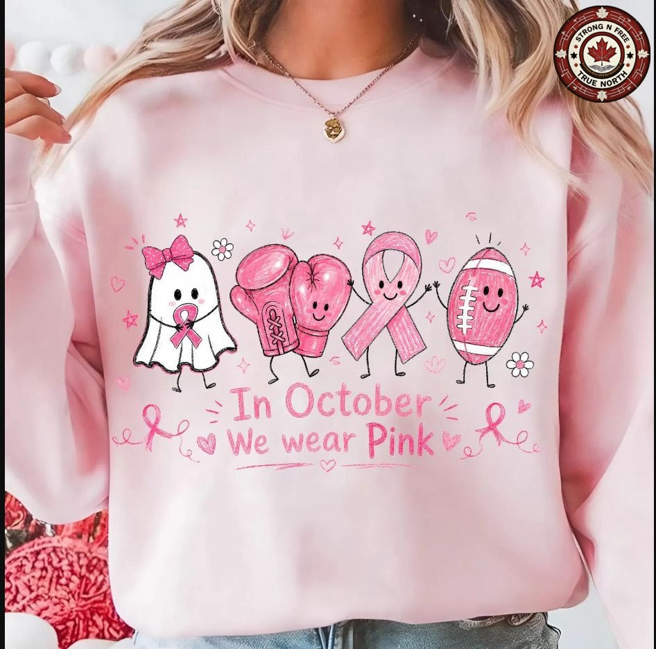 In October We Wear Pink Doodle ready-to-press DTF transfer photo 2