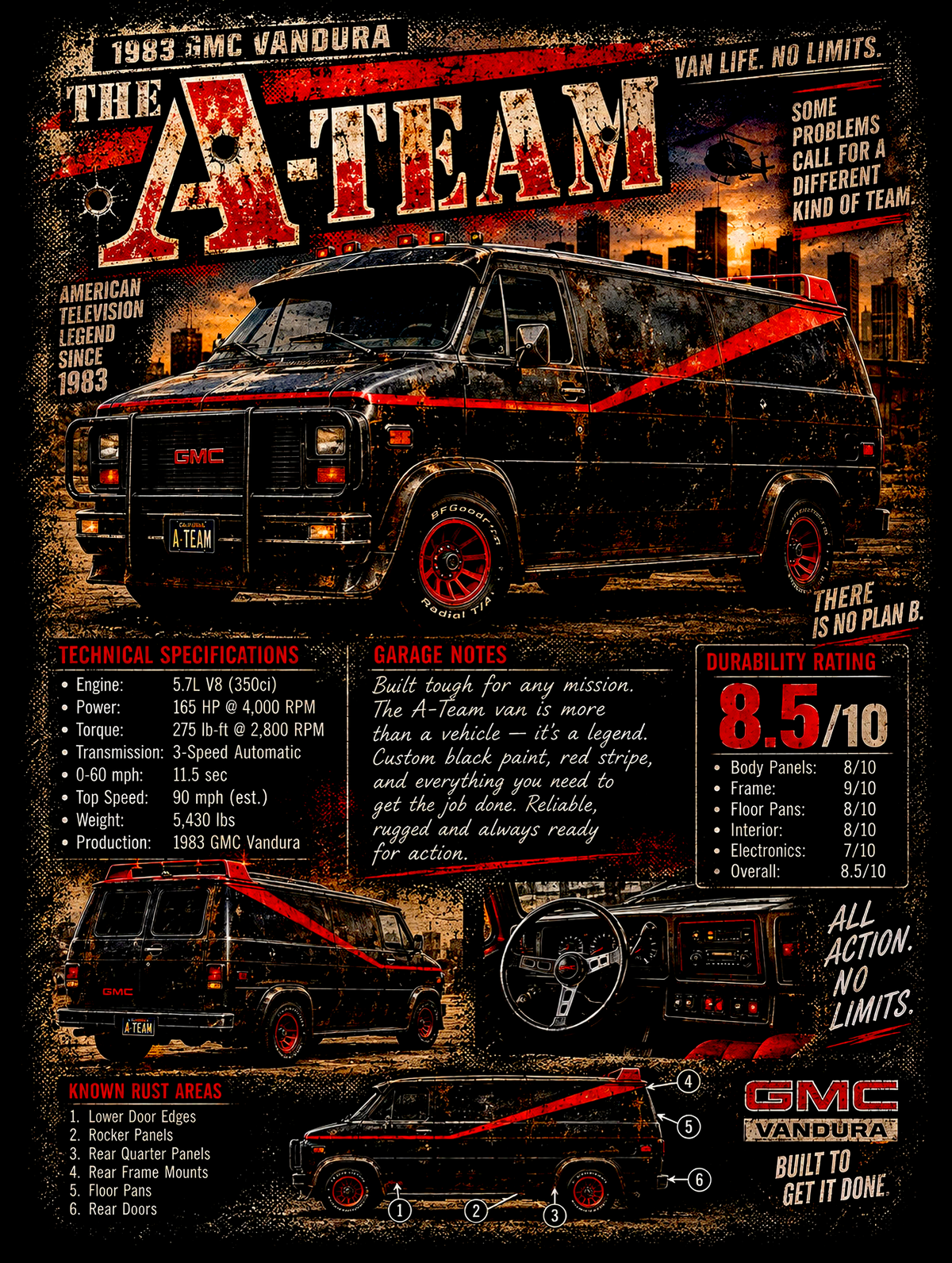 The A-Team - GMC Vandura Van - Vintage Magazine Cover - DTF transfer - Prints best on darks