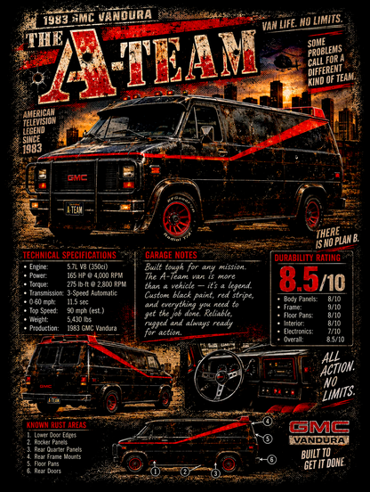 The A-Team - GMC Vandura Van - Vintage Magazine Cover - DTF transfer - Prints best on darks