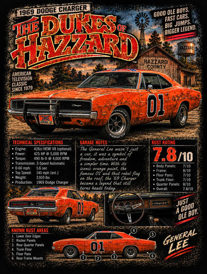 The Dukes of Hazzard - General Lee Dodge Charger - Vintage Magazine Cover - DTF transfer - Prints best on darks