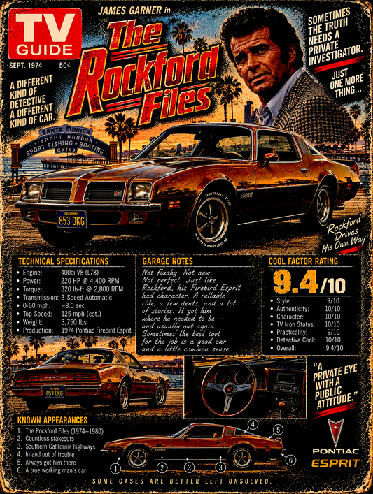 The Rockford Files - Pontiac Firebird - Vintage Magazine Cover - DTF transfer - Prints best on darks