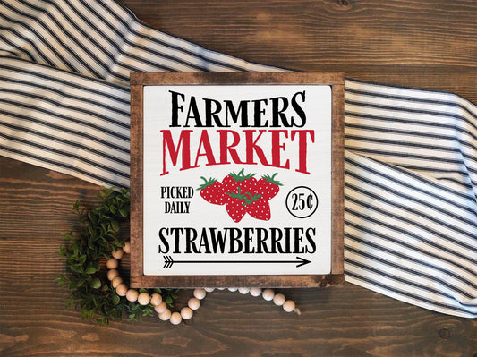 13" Framed Wooden Sign - Farmers Market Strawberries