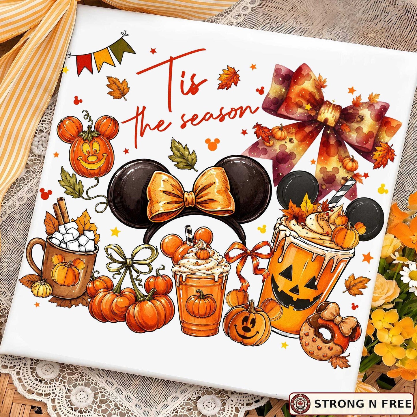 Tis the Season fall coquette bow DTF transfer artwork mockup