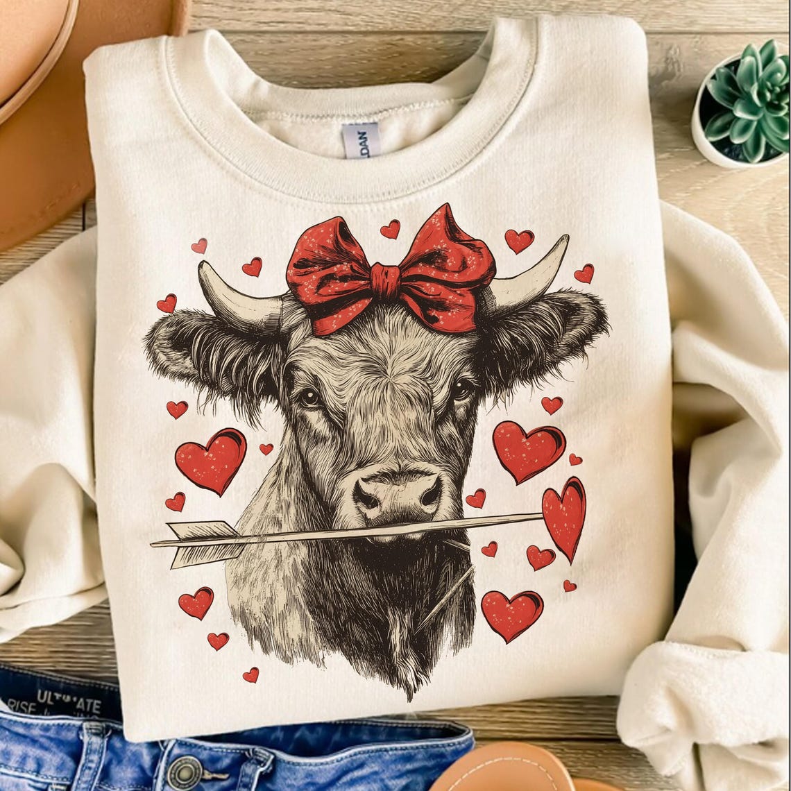 DTF Transfer  Happy Valentines Holstein Country Cow Hearts