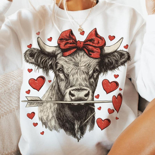 Sweatshirt Crew Hoodie Or T-Shirt  Happy Valentines Holstein Country Cow Hearts .