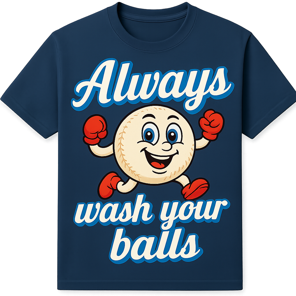 DTF Transfer Always Wash Your Balls – Funny Baseball Cartoon Design