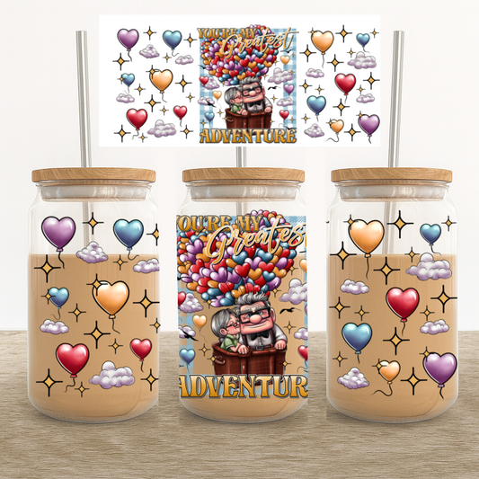 UV DTF Cup Wrap – Whimsical Heart Balloons “Greatest Adventure” Valentines