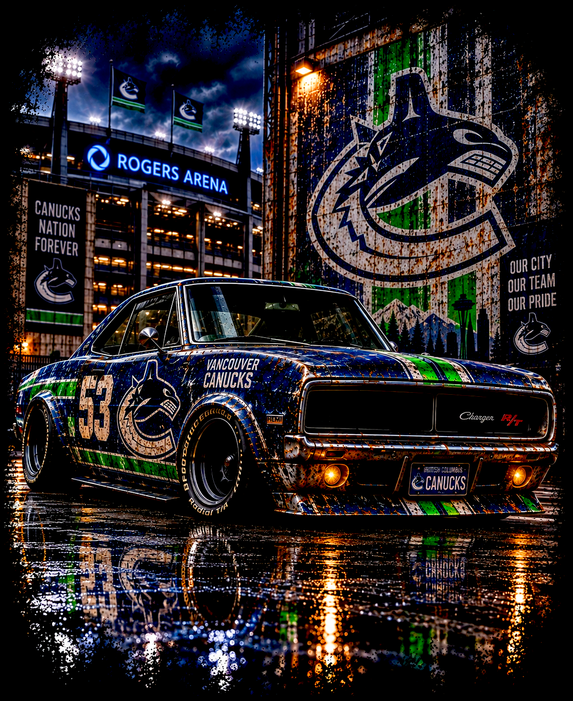 DTF Transfer Halftone - Vancouver Canucks Dodge Charger R/T