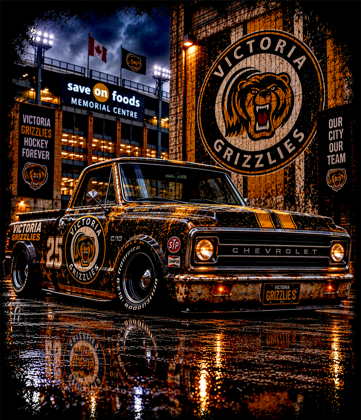 DTF Transfer Halftone - Victoria Grizzlies Chevrolet C10 Pickup Truck
