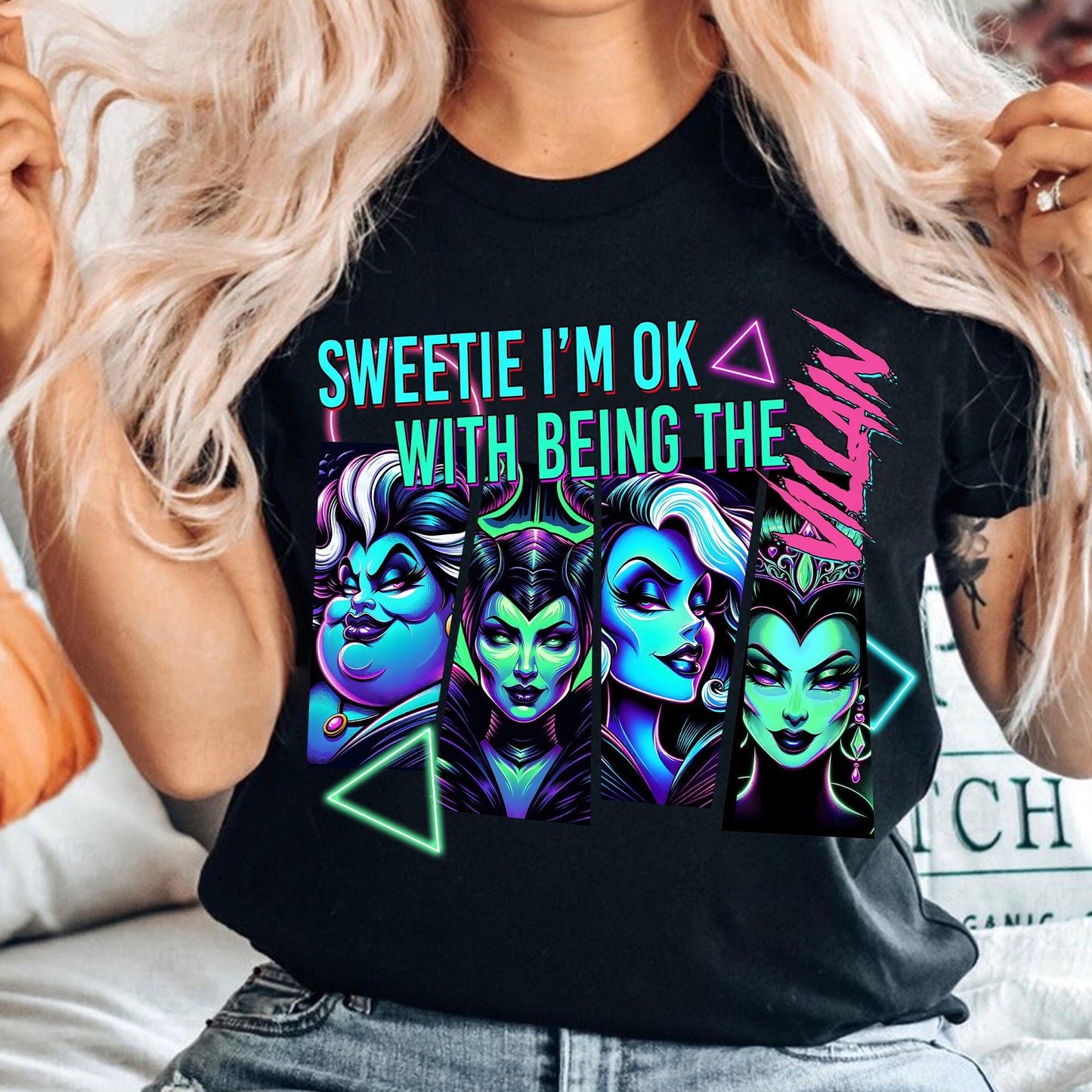Sweetie I’m OK with Being the Villain Halloween DTF transfer on a black T-shirt