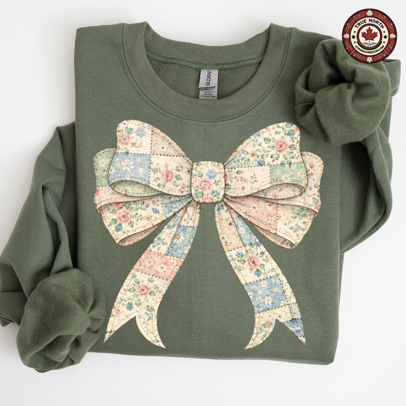 Vintage Floral Patchwork Bow ready-to-press DTF transfer photo 1