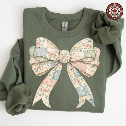 Vintage Floral Patchwork Bow ready-to-press DTF transfer photo 1
