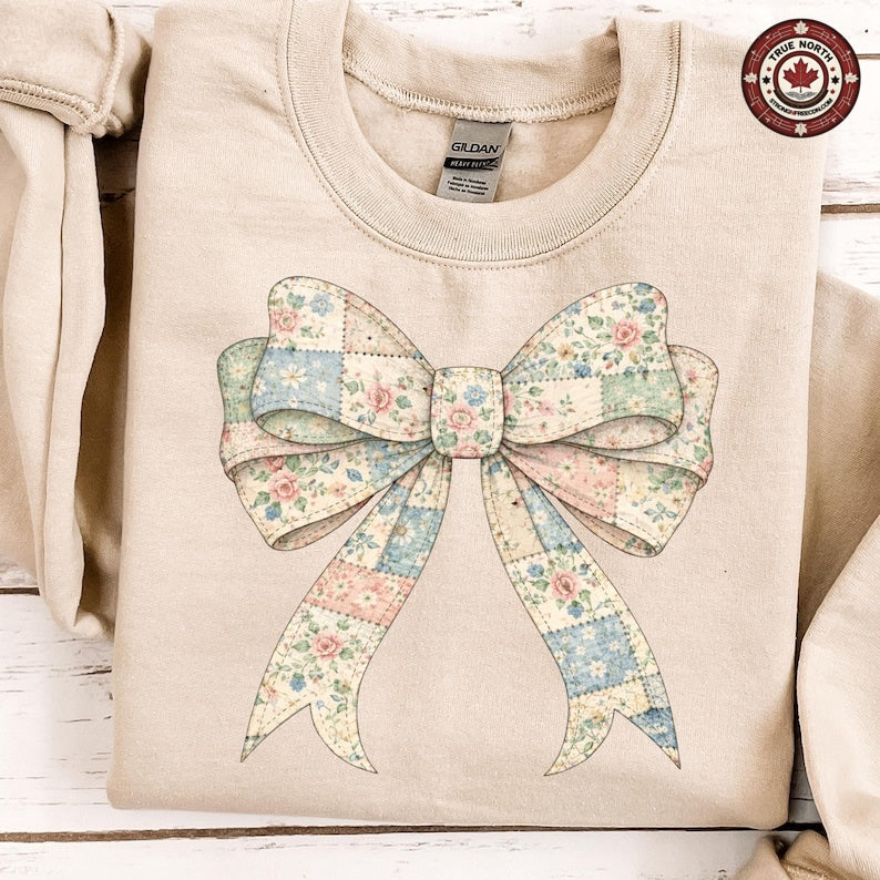 Vintage Floral Patchwork Bow ready-to-press DTF transfer photo 3