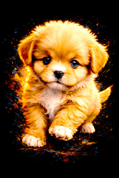 Fluffy Golden Puppy halftone DTF transfer artwork