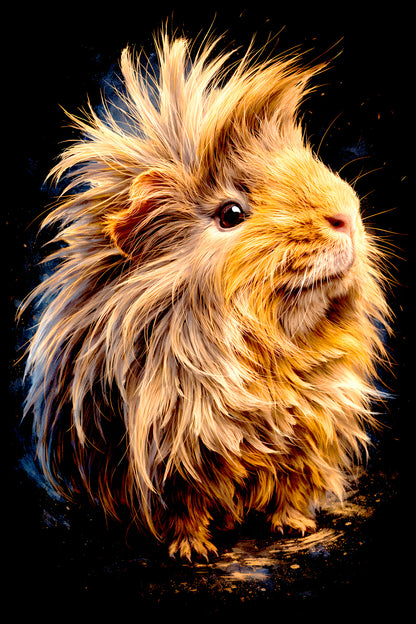 Long-Haired Guinea Pig halftone DTF transfer artwork