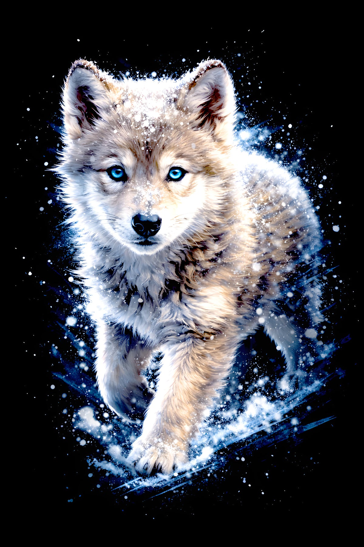 Blue-Eyed Wolf Pup halftone DTF transfer artwork
