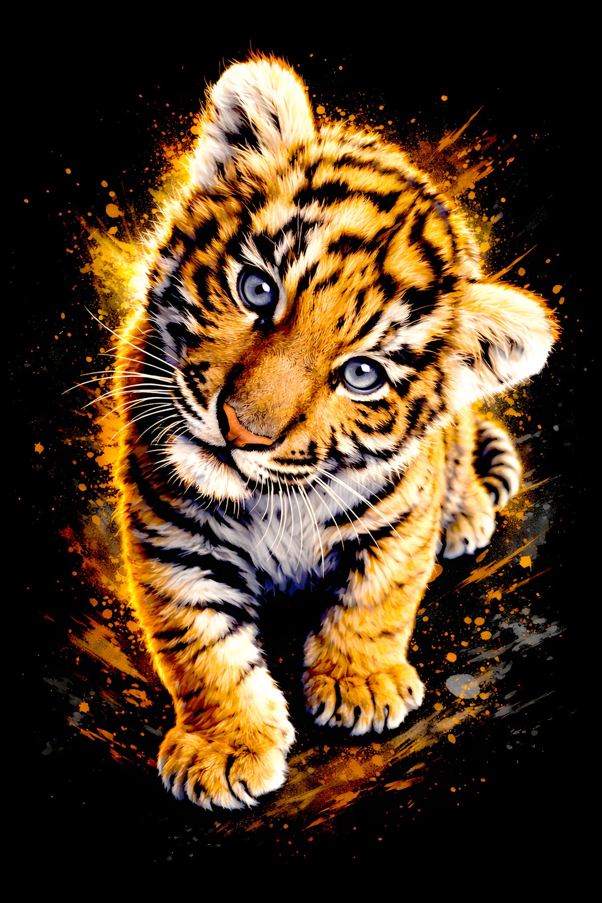 Playful Tiger Cub halftone DTF transfer artwork