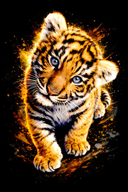 Playful Tiger Cub halftone DTF transfer artwork