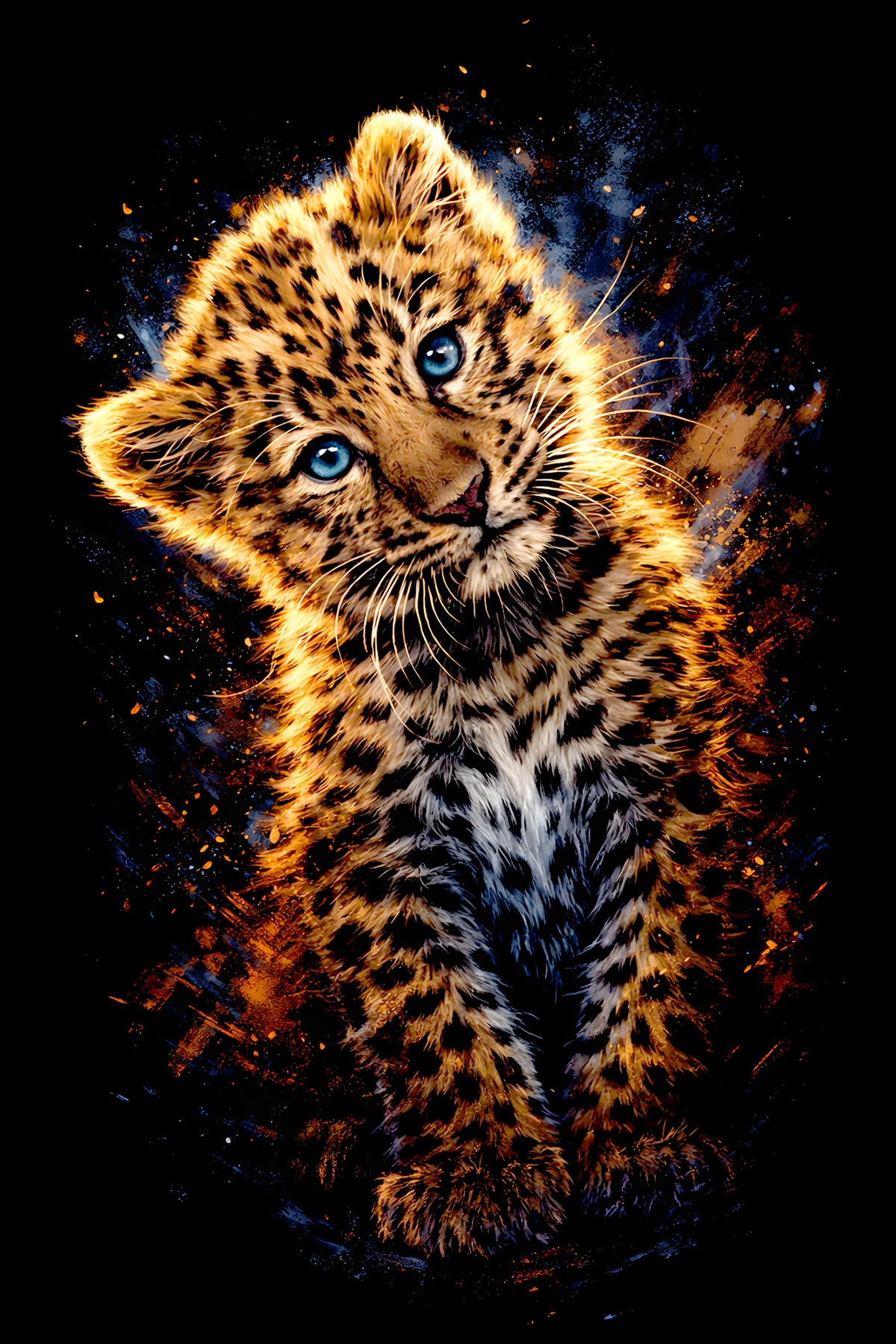 Blue-Eyed Leopard Cub halftone DTF transfer artwork
