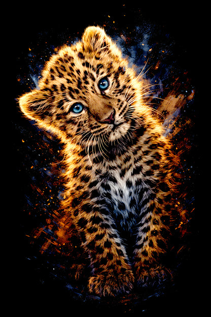 Blue-Eyed Leopard Cub halftone DTF transfer artwork
