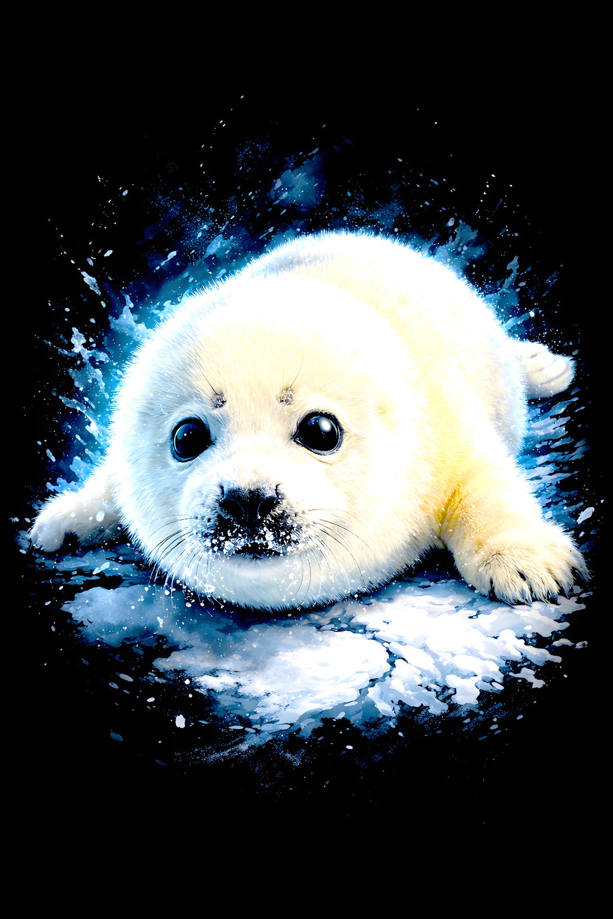Snowy White Seal Pup halftone DTF transfer artwork