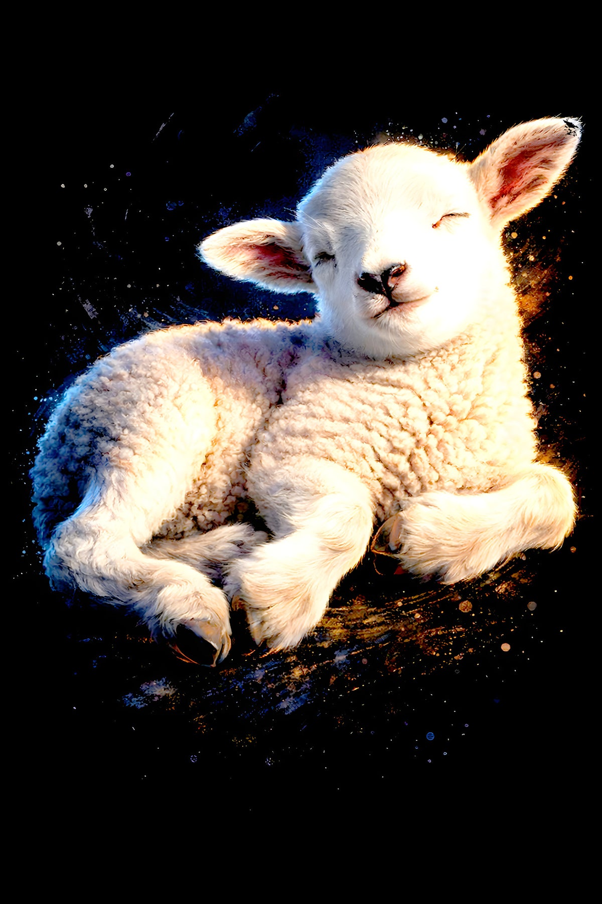Resting Little Lamb halftone DTF transfer artwork