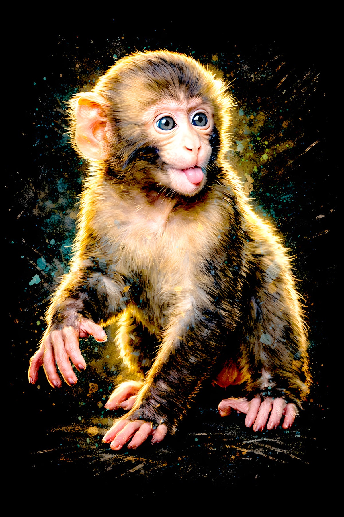 Playful Baby Monkey halftone DTF transfer artwork