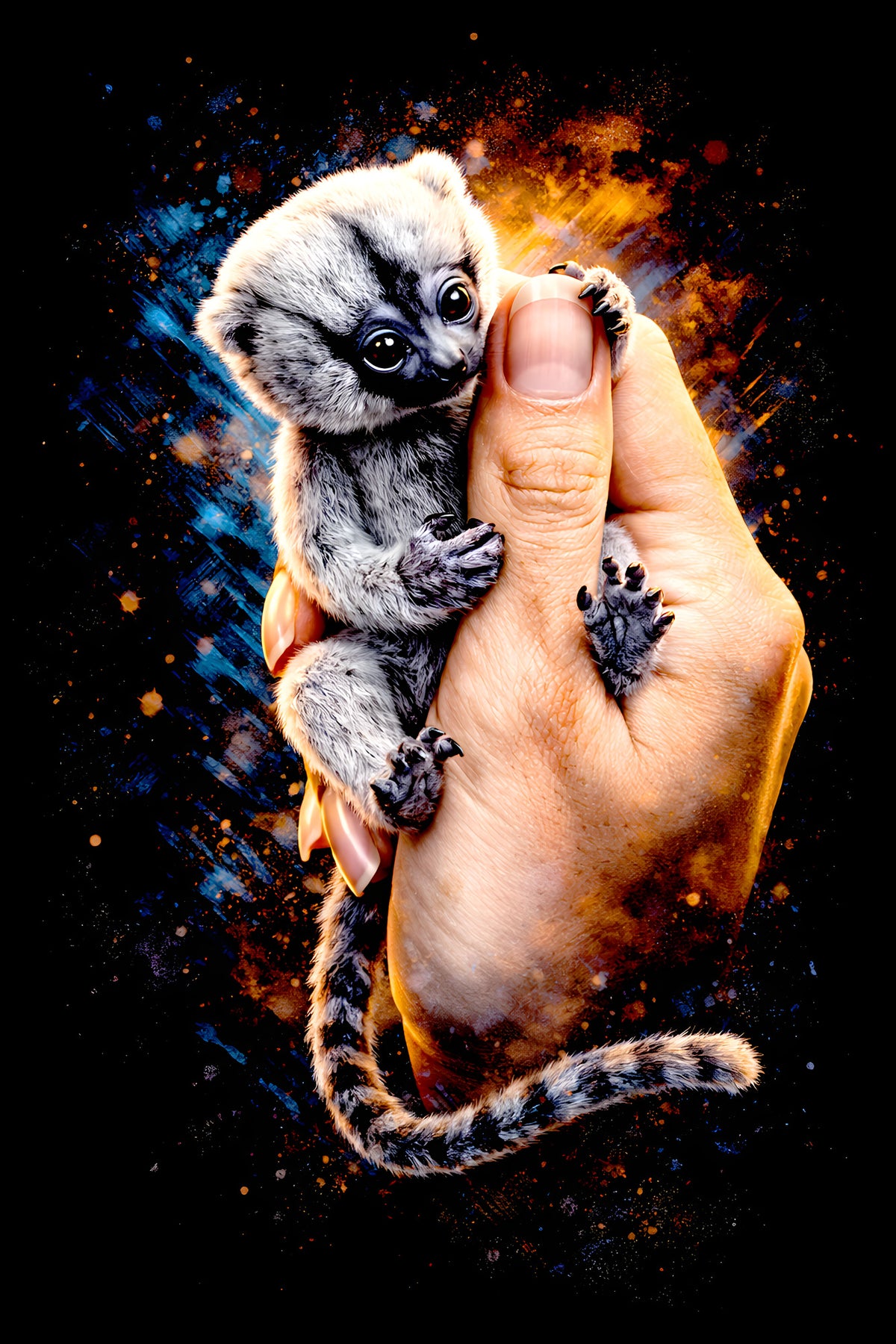 Tiny Lemur Holding a Finger halftone DTF transfer artwork