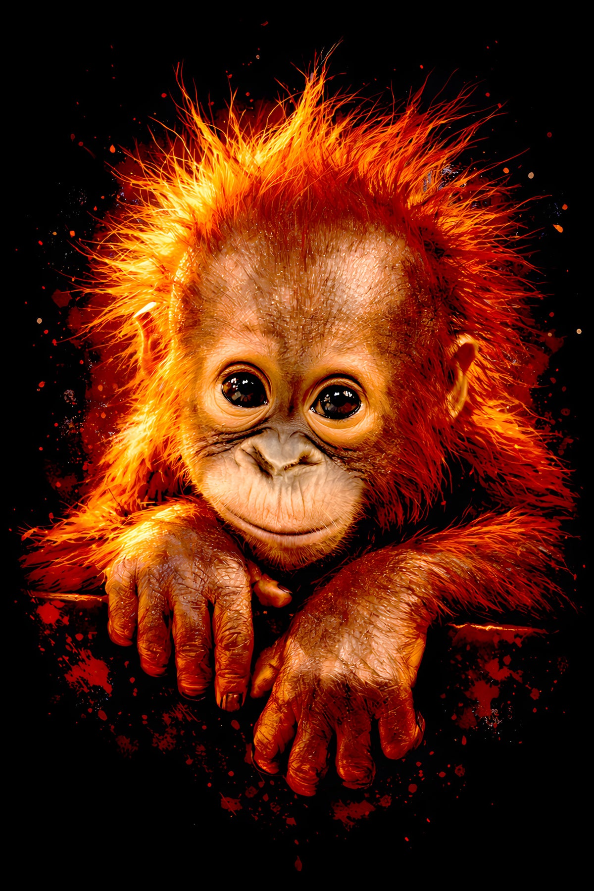 Baby Orangutan halftone DTF transfer artwork