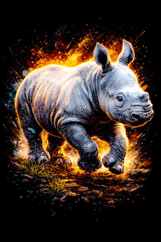 Baby Rhinoceros halftone DTF transfer artwork
