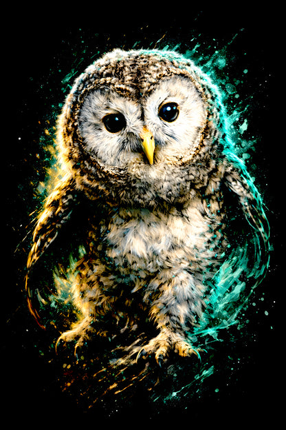 Fluffy Woodland Owlet halftone DTF transfer artwork
