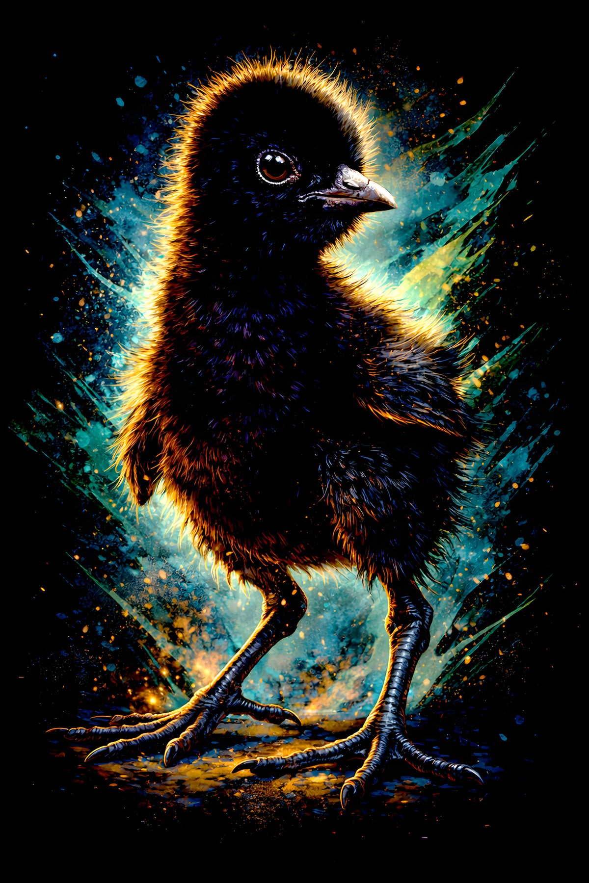 Fluffy Black Chick halftone DTF transfer artwork
