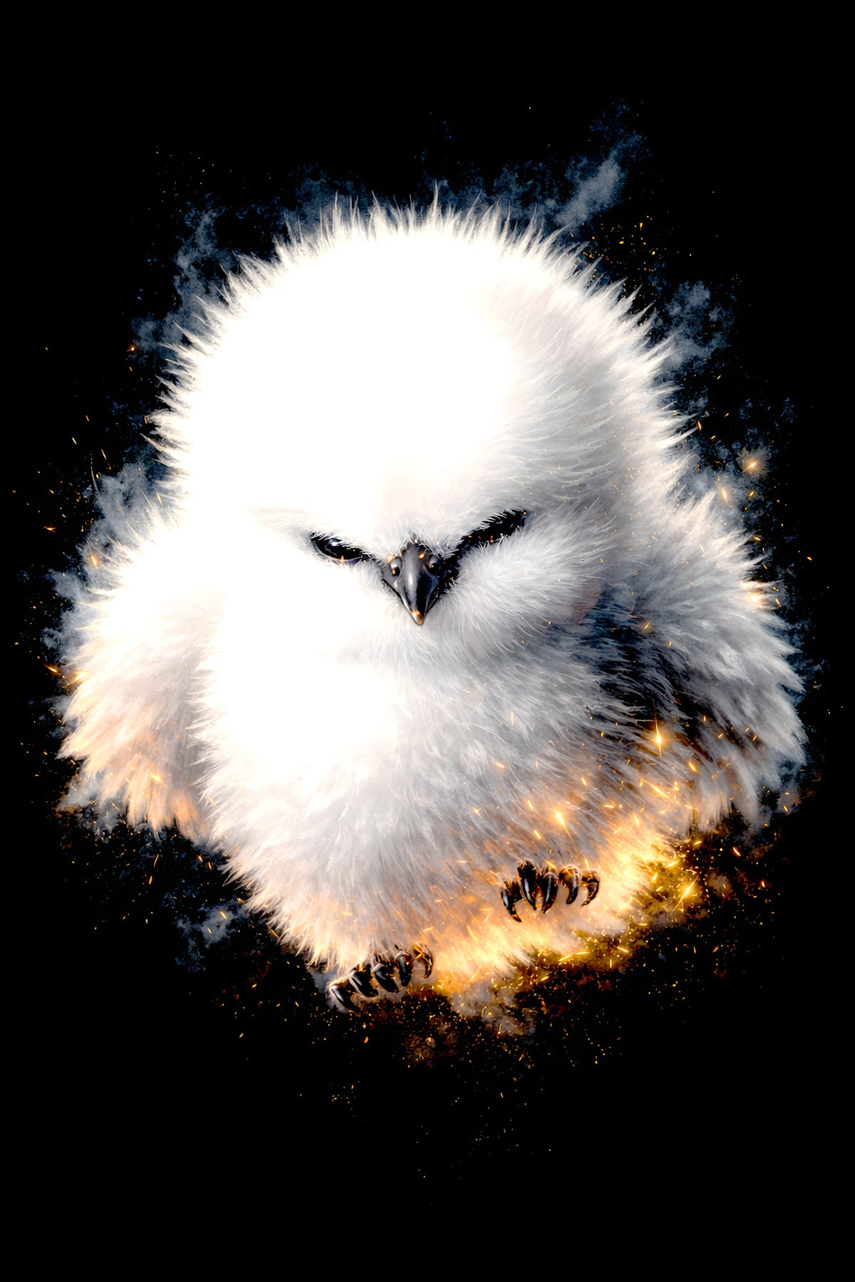 Sleepy Snowy Owlet halftone DTF transfer artwork