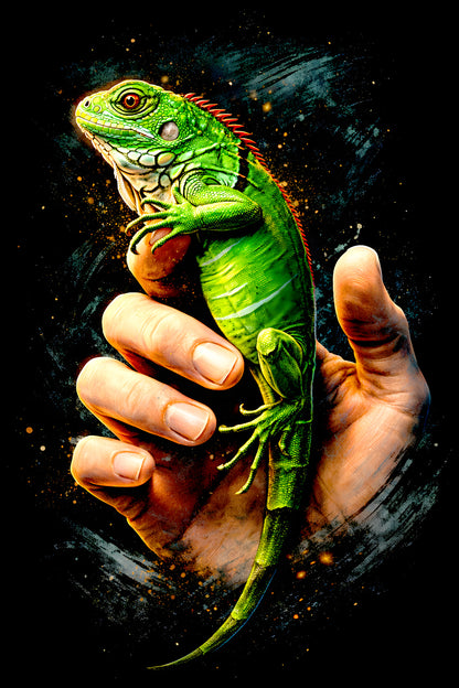 Baby Iguana in a Hand halftone DTF transfer artwork