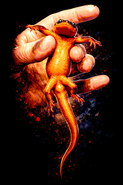 Orange Salamander in a Hand halftone DTF transfer artwork