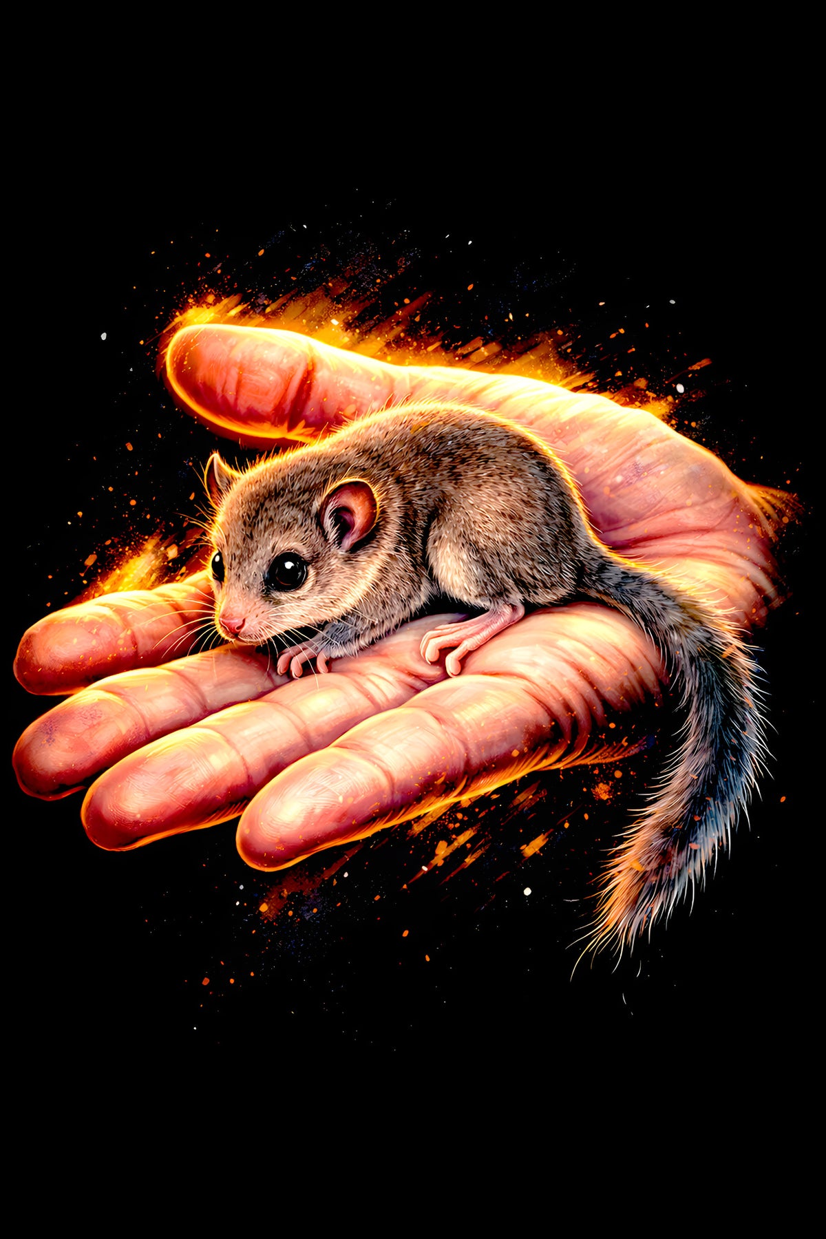Tiny Mouse in a Palm halftone DTF transfer artwork